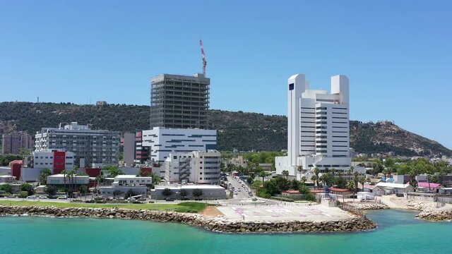 Haifa Bay and rumba hospital campus, Aerial towards the coastline