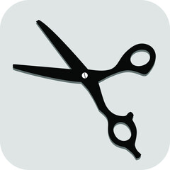 Icon for website, illustration: scissors for a hairdresser or barber. Work tool for cutting hair. Vector drawing: black silhouette of scissors on a gray background. Scissors - a tool for hairdressers