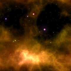 A 3d digital illustration of an orange space nebula.