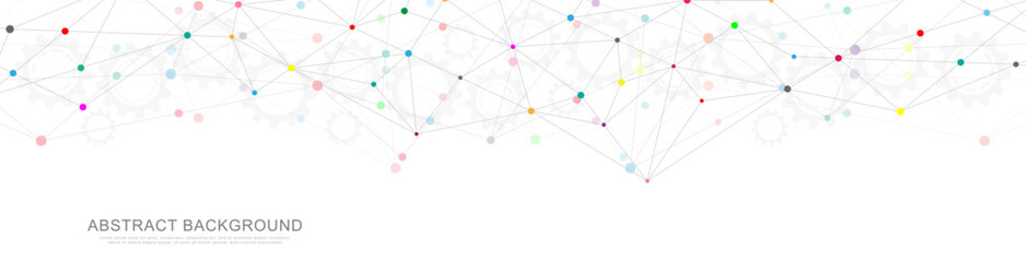 Website header or banner design with abstract geometric background and connecting dots and lines. Global network connection. Digital technology with plexus background and space for your text.