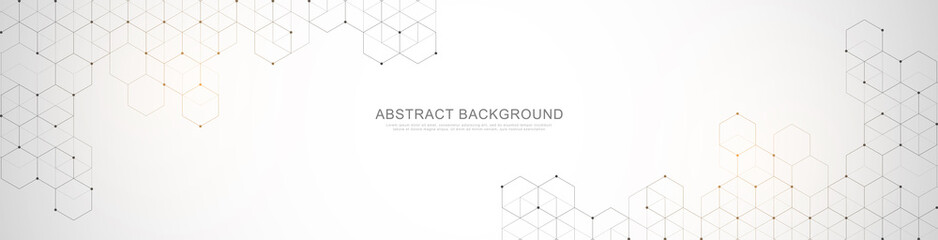Banner design template. Abstract background with geometric shapes and hexagon pattern. Vector illustration for medicine, technology or science design.