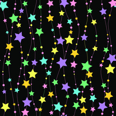 Cute festive background with gold stars. Holiday seamless pattern. Christmas star. Ornament for gift wrapping paper, fabric, clothes, textile, surface textures, scrapbook. Vector illustration.