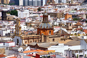 Fototapeta premium City View from Giralda Spire Bell Tower in Seville Cathedral in Andalusia Spain.