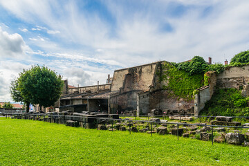 View of Roman theatre - ancient structure in Lyon. The Roman theatre built around 15 BC on the hill of Fourviere. Lyon, Rhone, France.