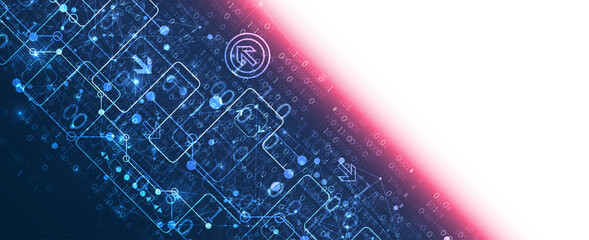 Abstract technology concept with binary code . Circuit board, high computer color background. Vector illustration with space for content, web - template, business tech presentation.