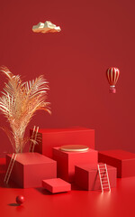 Creative drawing of 3D simulation scene product stand