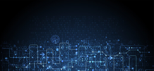 Abstract technology concept with binary code . Circuit board, high computer color background. Vector illustration with space for content, web - template, business tech presentation.