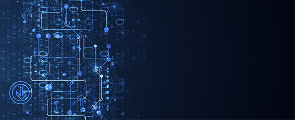 Abstract technology concept with binary code . Circuit board, high computer color background. Vector illustration with space for content, web - template, business tech presentation.