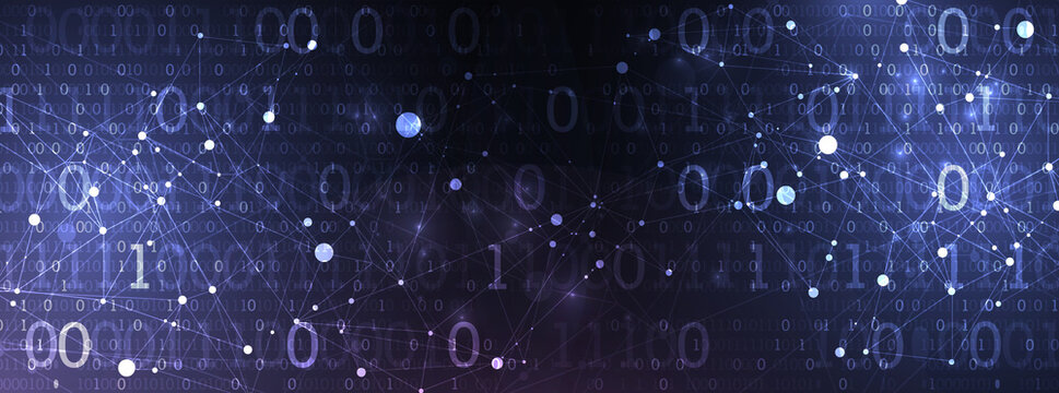 Technology background with plexus effect. Big data concept. Binary computer code.  Vector illustration.