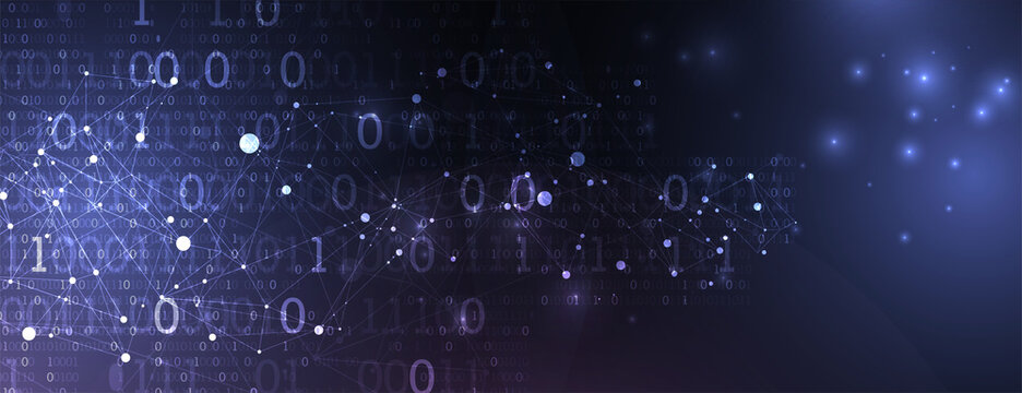 Technology background with plexus effect. Big data concept. Binary computer code.  Vector illustration.