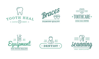 Set of Vector Dental Signs. Template Illustration. Stomatology Graphic Oral Elements.