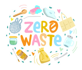 Eco Zero Waste Hand Written Lettering Sign. Vector.