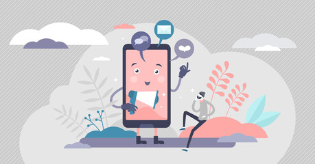 Online distractions vector illustration. Notifications tiny persons concept.