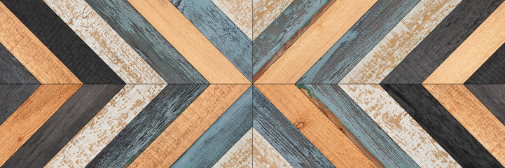 Weathered wooden boards texture. Shabby wooden wall with chevron pattern.