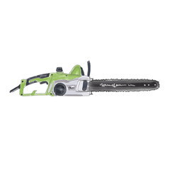 Green Electric Chain Saw watercolor drawing. Tool illustration