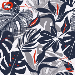 Seamless pattern with hand painted flowers and leaves. Floral organic background. Hand drawn vector illustration for creating fabrics, greeting cards, wrapping paper, packaging.