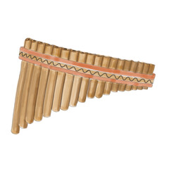 Pan flute watercolor. Musical instrument
