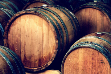 wine barrels in a cellar