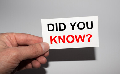 Message on the card did you know, in hands of businessman.