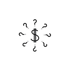 
 dollar and question marks, like course change and instability. dollar sign simple line icon vector illustration. Editable stroke.