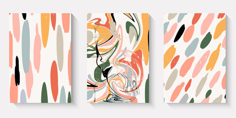 Obraz premium Modern stylish templates with marble pattern. Brightly colored liquid paint. Contemporary collage for wedding invitation, flyer, business card, poster, magazine cover, packaging, branding, web design