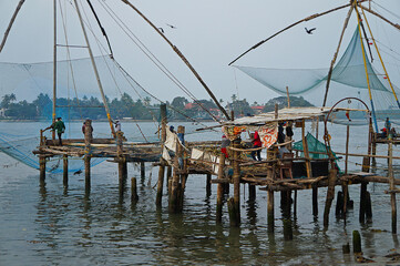 Fishing pier in Kochi, Kerala, India