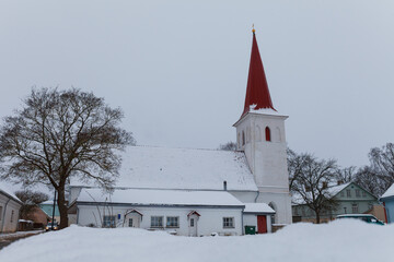 St. John church (Jaani kirik). Winter snowy season in Haapsalu. Estonia.