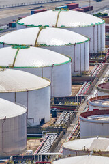 A lot of oil storage tanks