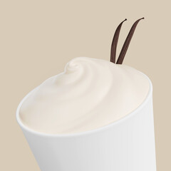 Cream Vanilla Fresh Daily product on cup scoope swirl 3D render.