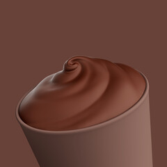 Dark Chocolate without chocolatebar Creamy Fresh Daily product swirl on cup scoope 3D render.