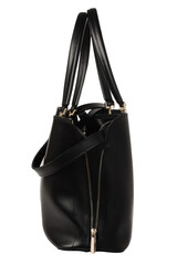 women black bag with long handles bag with a white background