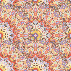 Peacock floral seamless ornament. Hindu folk vector composition. Tangle retro mandala geometric seamless pattern. Interior decoration print.