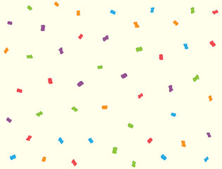 Festive background with scattered colorful confetti. Flat vector illustration.