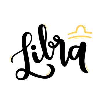 Libra. Zodiac Sign. Brazilian Portuguese Hand Lettering for Libra Sign. Vector. 