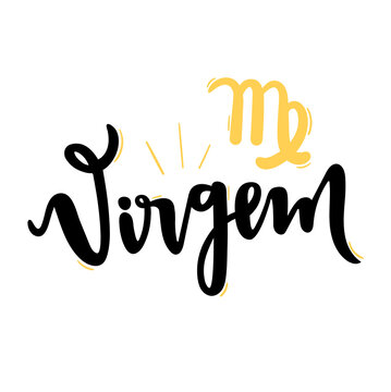 Virgem. Virgo. Zodiac Sign. Brazilian Portuguese Hand Lettering for Virgo Sign.  Vector. 