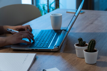 A woman working from home.