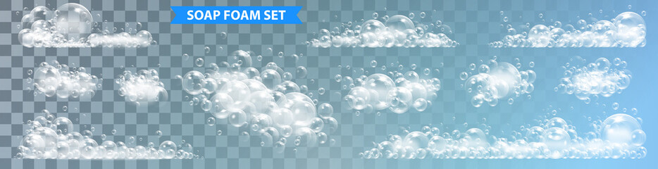 Soap foam with bubbles isolated vector illustration on transparent background - obrazy, fototapety, plakaty