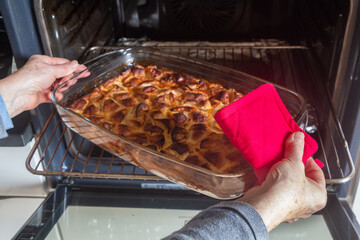 Traditional breton far cake out of the oven