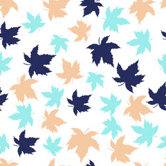 Seamless pattern with colorful maple leaves on white background