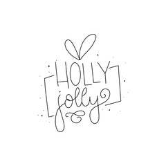 Holly jolly. Hand drawn modern brush lettering. Brush lettering typography gor holiday greeting gift card.