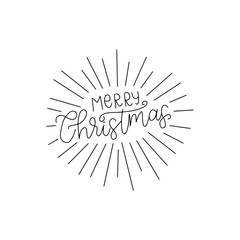 Merry Christmas. Hand drawn modern brush lettering. Brush lettering typography gor holiday greeting gift card.