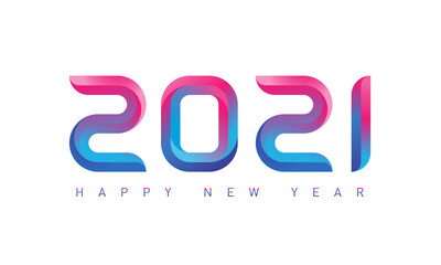 Happy New Year greeting card. New Year vector design template with inscription 2021 on white background.