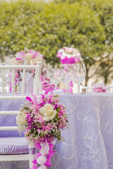 Table decoration for events, lifestyle color purple.