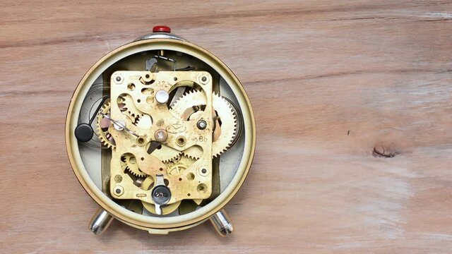 the old clock mechanism is working. close-up