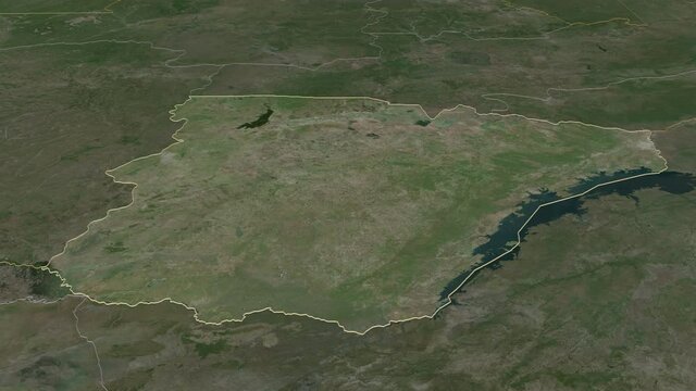 Southern, province with its capital, zoomed and extruded on the satellite map of Zambia in the conformal Stereographic projection. Animation 3D