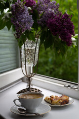 still life with tea and flowers