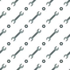 seamless pattern with wrenches and nuts for the repair of machinery