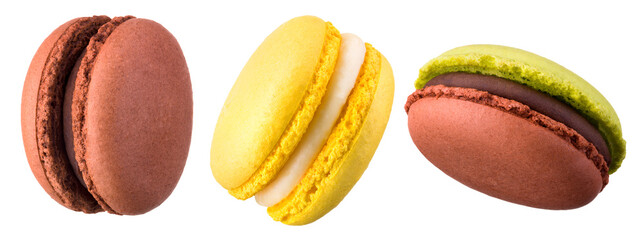 Set of colorful french macaroon isolated on white background