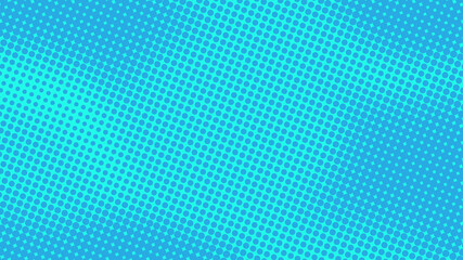 Bright blue pop art background in retro comic style with halftone polka dots design