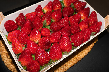 Diagonal overhead view of a strawberry drawer